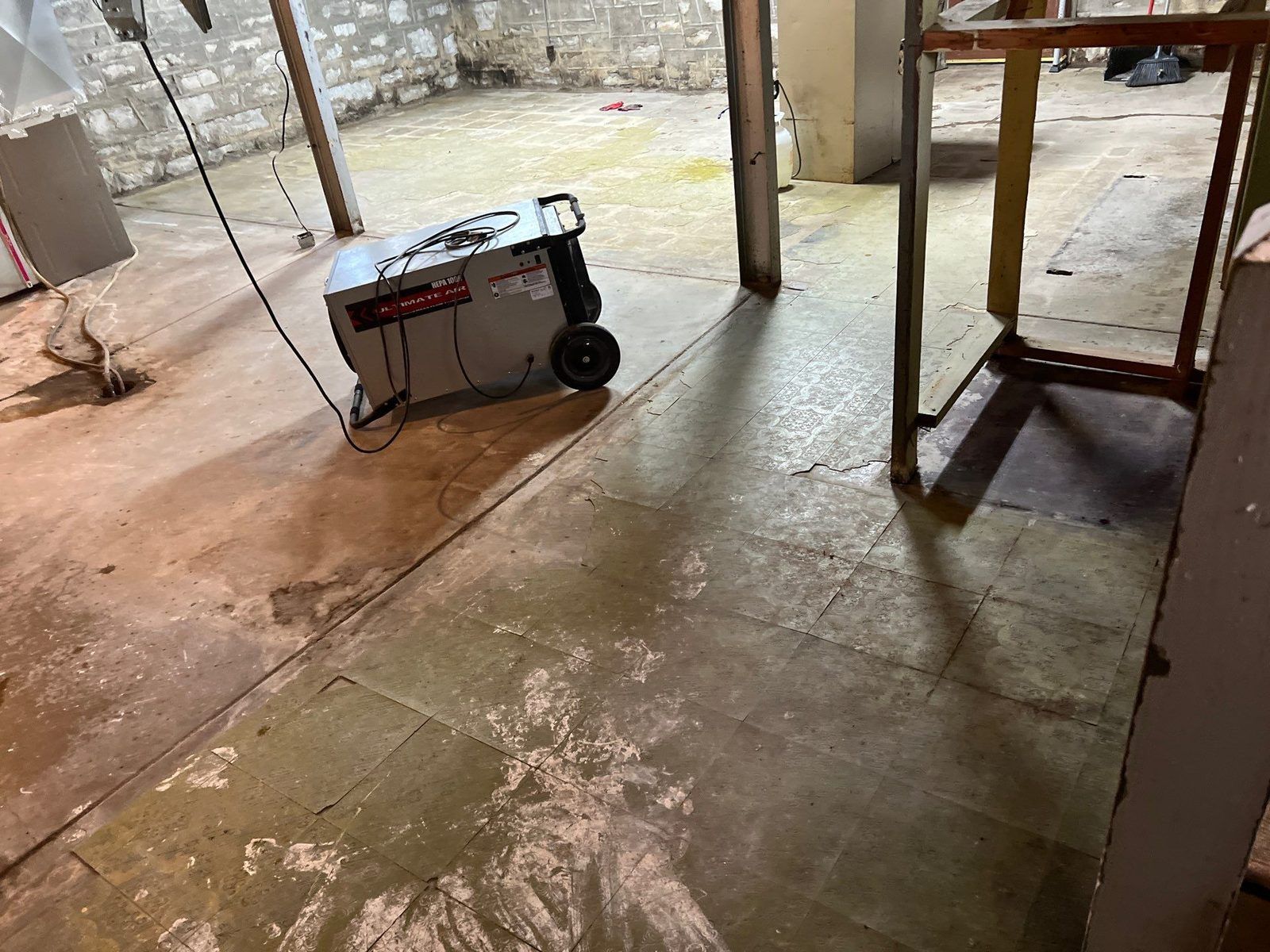 Remediation equipment set up in a basement work area
