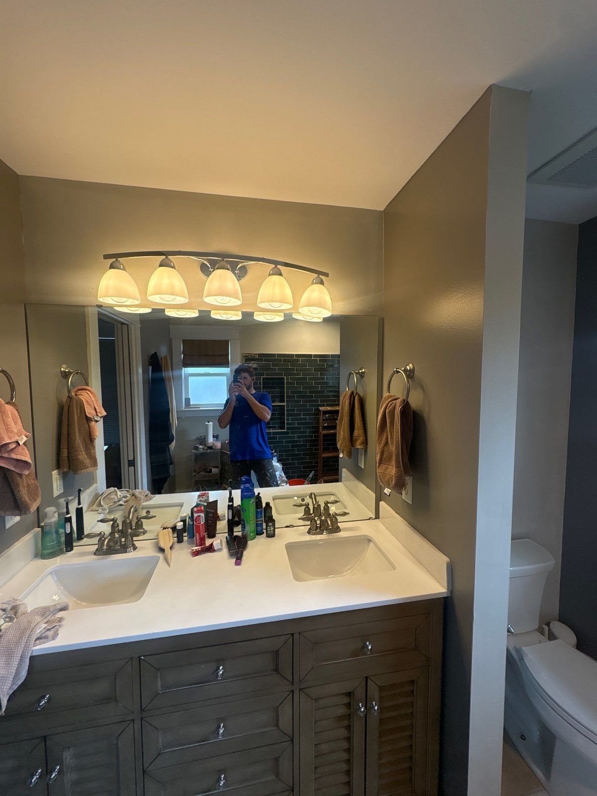 After: the vanity area and painted walls