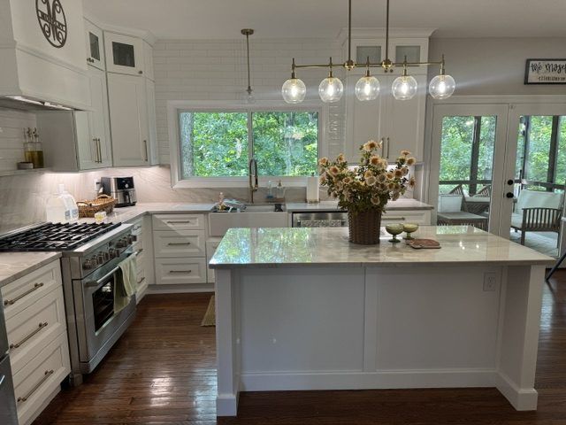The finished kitchen and island