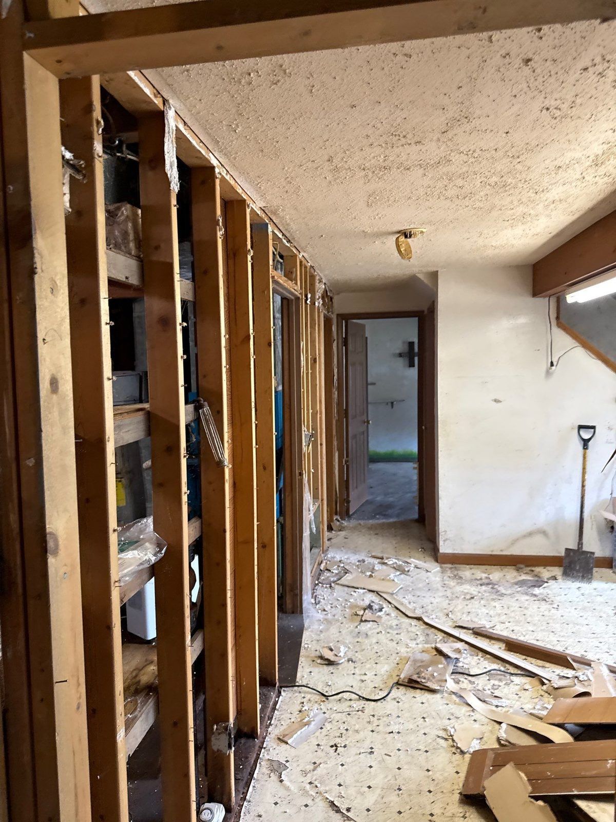 A mold-damaged ceiling during remediation